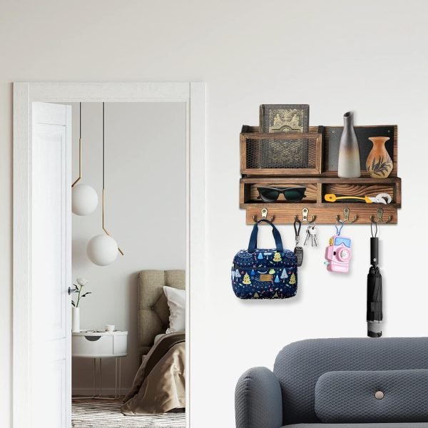 Goodsright Decor Key Holder for Wall, Mail Organizer Wall Mount with Key Hooks and Wallet Holder, Sunglasses Storage and Dog Leash Holder, Wall Decorative with 4 Double Hooks and Chalkboard