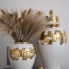 Goodsright Decor Modern Ginger Jars, vases with lids, Storage Jars for Home Decor, Gilded Decorative Ginger Jars (White, Small)