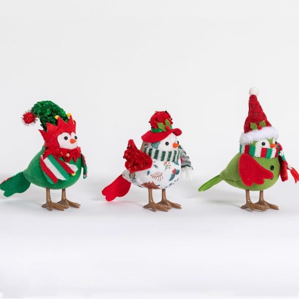 Goodsright Decor Christmas Table Decorations Birds, Set of 3 Christmas Standing Bird Figurine Table Top Decor, Tiered Tray Decor Green White Xmas Birds Ornaments
