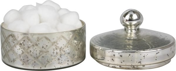 Goodsright Decor Antique Mercury Glass Storage Container with Lid, Decorative Jar for Cotton Ball or Cotton Swab Storage, Unique Keepsake or Trinket Box, Elegant Jewelry Box