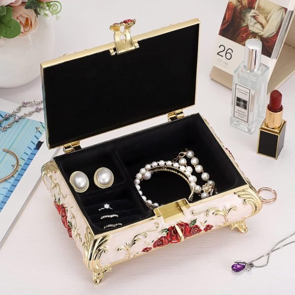 Goodsright Decor Metal Decorative Jewelry Box Vintage Treasure Chest Case Ornate Trinket Organizer Earrings Necklace Bracelet Storage Box Ring Holder Keepsake Box for Women Girls