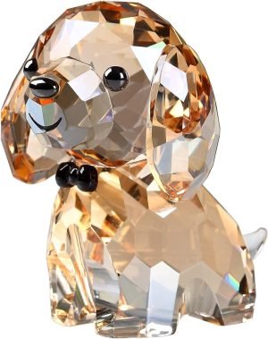 Goodsright Decor Crystal Dog Puppy Cute Valentines Day Sweet Gifts Figurine Collection Animal Collectible Ornament Lovely (Gold)