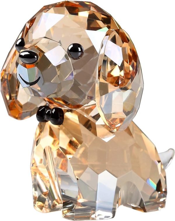 Goodsright Decor Crystal Dog Puppy Cute Valentines Day Sweet Gifts Figurine Collection Animal Collectible Ornament Lovely (Gold)