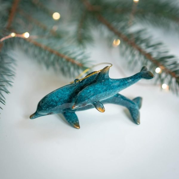 Goodsright Decor Hand-Painted Dolphin Ornament (Mother and Child) - Unique Coastal Christmas Decor for Your Tree, Ideal for Baby's First Christmas, Beach Themed, Blue Ornaments, or Nautical Xmas Trees