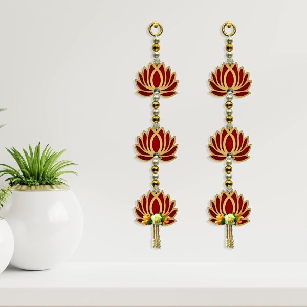 Goodsright Decor 2 Pc 15 Inch Lotus Latkan Decorative Toran/Wall Hanging Dipawali Ganesh Chaturthi Designer Mandir Hanging Valance Pujan Bandhanwar Indian Festival Traditional Fancy Latkan