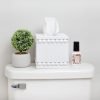 Goodsright Decor Beaded Square Tissue Box Cover (White); Rustic Farmhouse Wood Tissue Holder