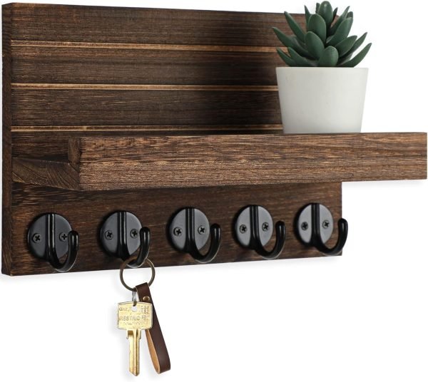 Goodsright Decor Key Holder for Wall, Decorative Key and Mail Holder with Shelf Has Large Hooks for Bags, Coats, Umbrella ?C Paulownia Wood Key Hanger with Mounting Hardware (9.8??W x 6.7??H x 4.2??D)