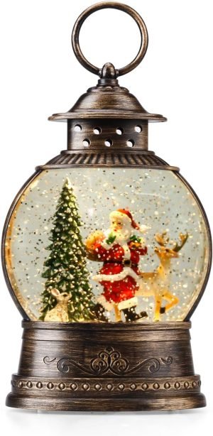 Goodsright Decor Snow Globe Lighted Christmas Decorations, Musical Christmas Snow Globe Lantern with Swirling Glitter, Santa and Elk, Christmas Holiday Party Gifts and Decorations