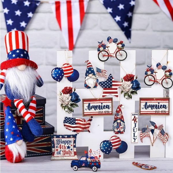 Goodsright Decor 36 Pcs 4th of July Ornaments for Tree Patriotic Wooden American Flag Ornaments Memorial Day Tree Decorations Red White Blue Hanging Decorations for Tree Independence Day Party (Classic)