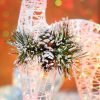Goodsright Decor 2pc Set White Pinecone Rattan Thread String Christmas Reindeer Figurine Table Desk Decorations Glittering Xmas Holiday Party Supply