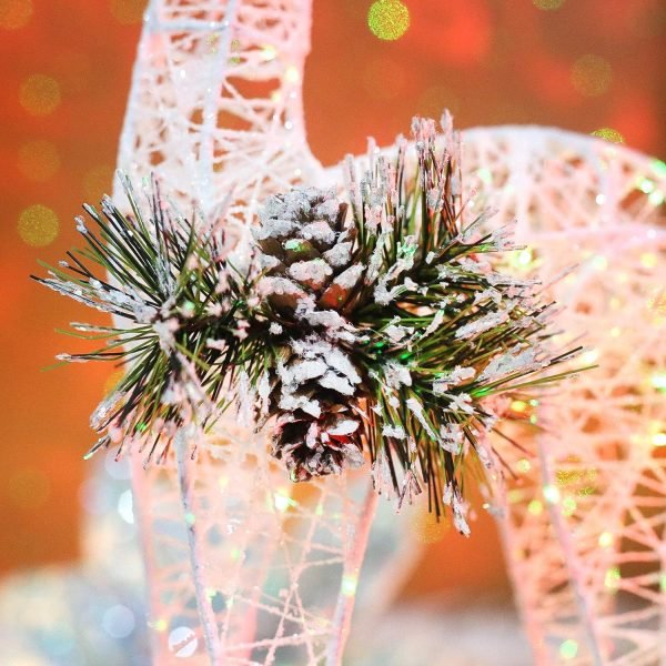 Goodsright Decor 2pc Set White Pinecone Rattan Thread String Christmas Reindeer Figurine Table Desk Decorations Glittering Xmas Holiday Party Supply