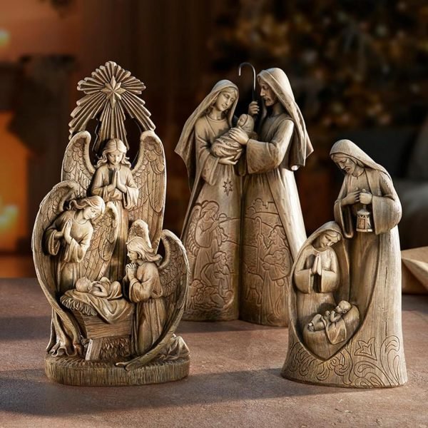 Goodsright Decor Holy Family Statue Tabletop Figurine, Catholic Statues Decorations with Kneeling Virgin Mary, Joseph, and Baby Jesus, Religious Holiday Decor, 10 Inches