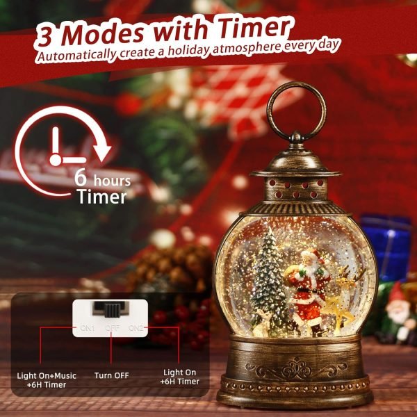 Goodsright Decor Snow Globe Lighted Christmas Decorations, Musical Christmas Snow Globe Lantern with Swirling Glitter, Santa and Elk, Christmas Holiday Party Gifts and Decorations
