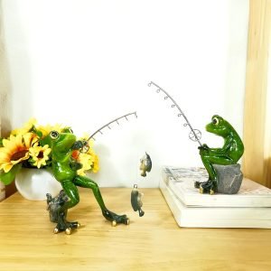 Goodsright Decor Frog Figurines Decor Funny Cute Craft Resin Frog Sculpture Statue for Home Office Desk Tabletop Bathroom Decoration, Ornament Gift (Fishing Frog)