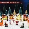 Goodsright Decor 31 Pcs Christmas Village Figurines Decoration Set Lighted LED Christmas Village Houses with Figurines and Snow Blanket Roll for Christmas Town Scene Desktop Ornaments Battery Operated Landscape Decor