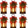 Goodsright Decor 6 Pcs Christmas Decorative Lanterns for Outside with LED Flickering Flameless Candle Red Ribbon Decorative Hanging Lantern Vintage Holiday Lanterns for Indoor Outdoor Table Party Decoration