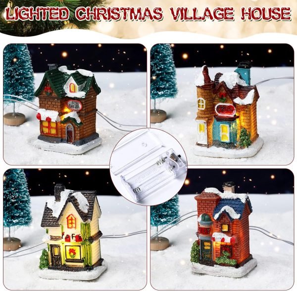 Goodsright Decor 31 Pcs Christmas Village Figurines Decoration Set Lighted LED Christmas Village Houses with Figurines and Snow Blanket Roll for Christmas Town Scene Desktop Ornaments Battery Operated Landscape Decor