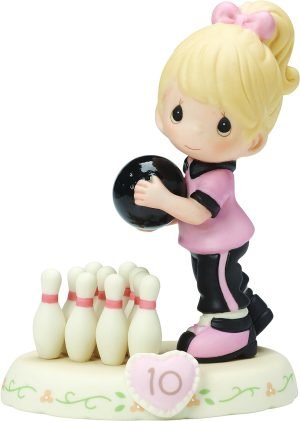 Goodsright Decor Precious Moments Growing in Grace Age 10 | Blonde Girl Bowling Bisque Porcelain Figurine | Birthday Gift | Birthday Collection | Room Decor & Gifts | Hand-Painted