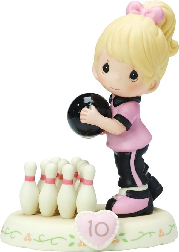 Goodsright Decor Precious Moments Growing in Grace Age 10 | Blonde Girl Bowling Bisque Porcelain Figurine | Birthday Gift | Birthday Collection | Room Decor & Gifts | Hand-Painted