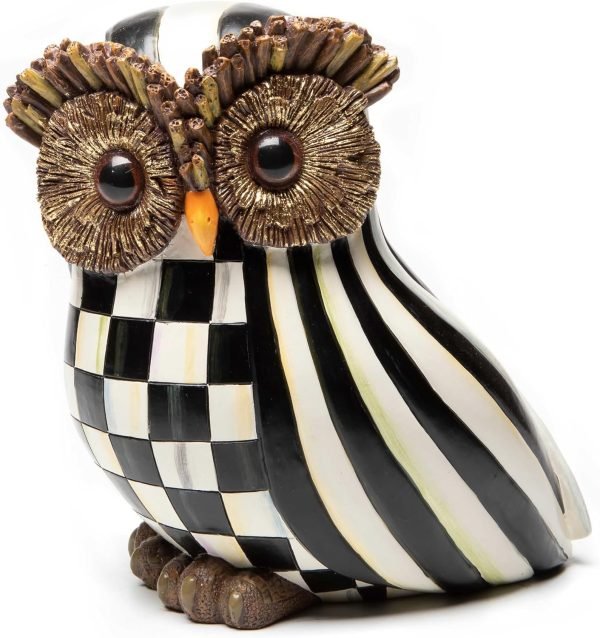 Goodsright Decor Courtly Stripe Owl, Black-and-White Owl Decor, Fall Owl Decor for Home