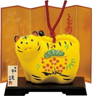 Goodsright Decor Cute Yellow Tiger of  Japanese Zodiac Pottery Room Ornament. for Happy New Year! Bell Design