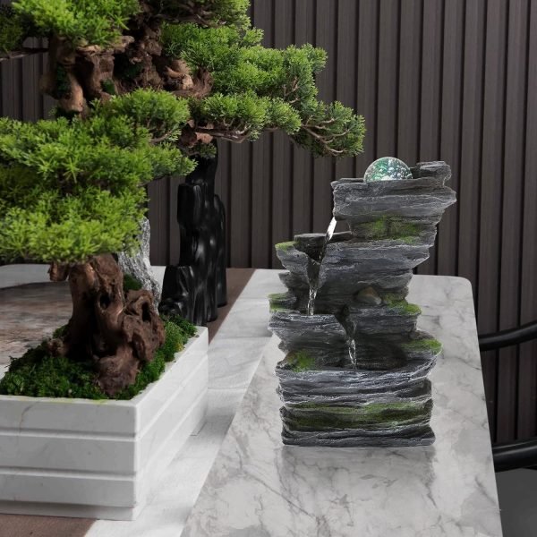 Goodsright Decor Indoor Fountains Tabletop Fountain Indoor Waterfall Fountain Stacked Rocks Water Feature Feng Shui Zen Meditation Relaxation Desktop Fountain with LED Light for Home and Office Decor(Style 8)