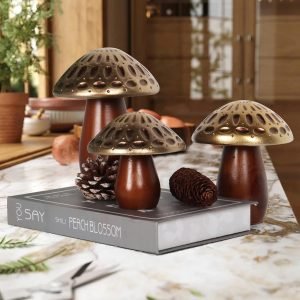 Goodsright Decor Mushroom Statues, Coffee Table Decor, Mushroom Ornaments, Set of 3, Mushroom Decorations, Gold Wooden Mushrooms, Mushroom Decor Aesthetic, Mushroom Figurines