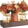 Goodsright Decor Jar Lights Centerpiece Table Decorations for Dining Room Farmhouse Coffee Table Decor Tray with 3 Jars Flowers Christmas Centerpieces Decor for Kitchen Living Dining Room, Orange