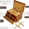 Goodsright Decor Wooden Jewelry Box with Lock and Key for Women, 2 Drawers Medium Size Real Natural Wood Lockable Antique Girls Organizer Boxes with Large Storage, Ring Compartments, Built in Necklace Hooks
