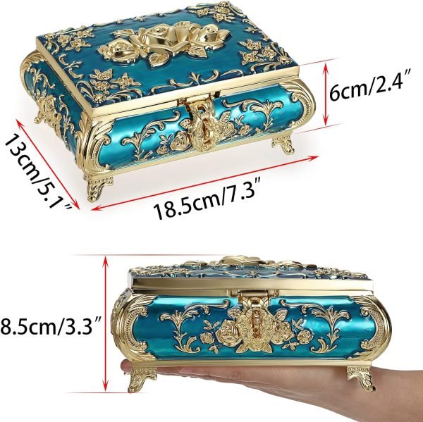 Goodsright Decor Metal Decorative Jewelry Box Vintage Treasure Chest Case Ornate Trinket Organizer Earrings Necklace Bracelet Storage Box Ring Holder Keepsake Box for Women Girls