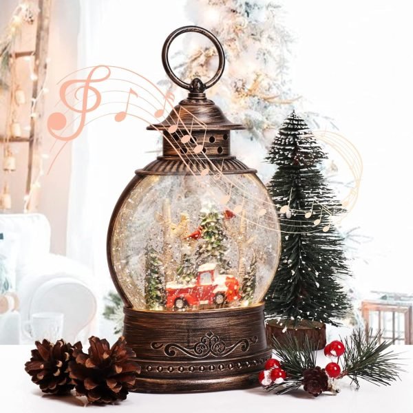 Goodsright Decor Snow Globe Lighted Christmas Decorations, Musical Christmas Snow Globe Lantern with Swirling Glitter, Santa and Elk, Christmas Holiday Party Gifts and Decorations