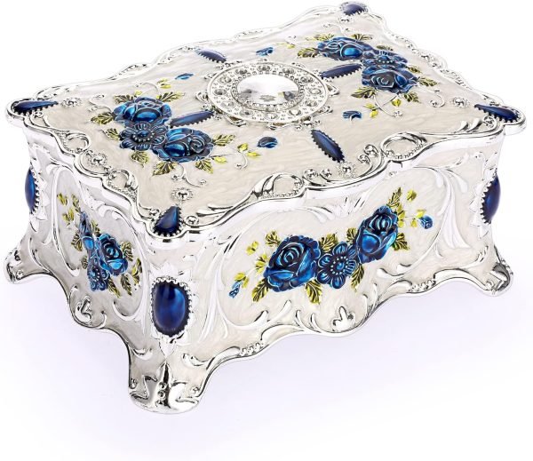 Goodsright Decor Vintage Rectangular Jewelry Box - Enameled Trinket Box Organizer Two Layer Treasure Chest Box Jewelry Decorative box Keepsake Gift Box Case for Women Girls, 7"x5"x3"