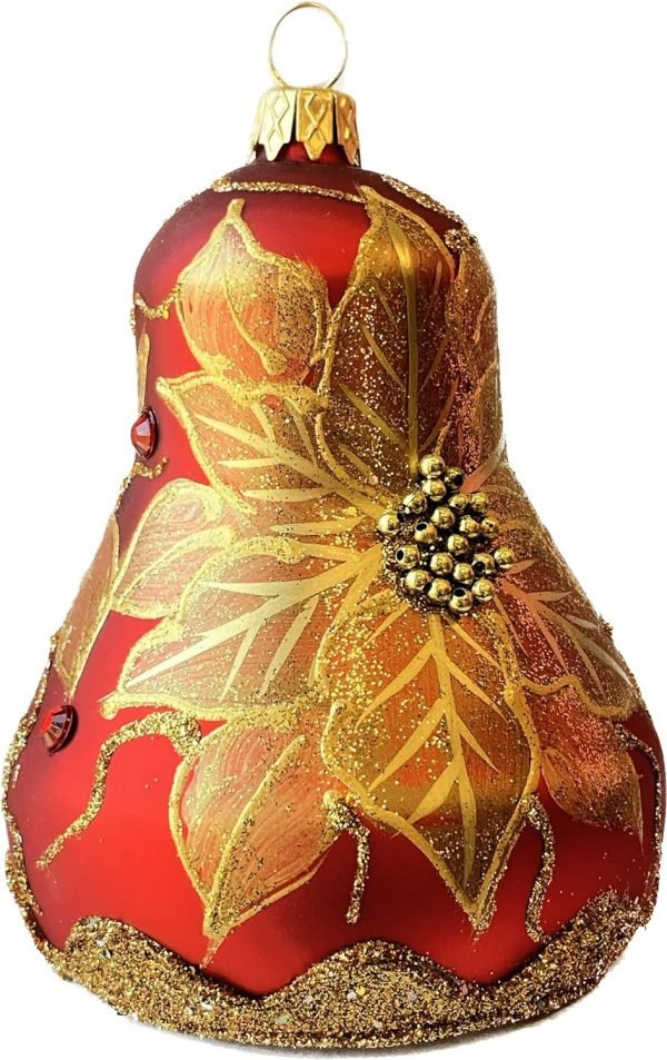 Goodsright Decor Christmas Bell Ornament 4-Inch Blown Glass (Gold Embellished)