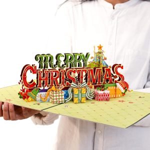 Goodsright Decor Merry Christmas Card, Jumbo Supersized Pop Up Christmas Card, Holiday Decoration Gift, 10" x 14" Cover - Includes Envelope and Note Tag