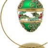 Goodsright Decor Faberg?? Egg 5-Inch Blown Glass Christmas Tree Ornament Mistletoe Leaves (Green Matte)