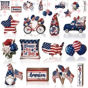 Goodsright Decor 36 Pcs 4th of July Ornaments for Tree Patriotic Wooden American Flag Ornaments Memorial Day Tree Decorations Red White Blue Hanging Decorations for Tree Independence Day Party (Classic)