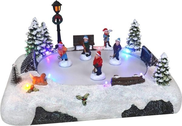Goodsright Decor Christmas Village Skating Pond Animated Lighted Musical Snow Village Perfect Addition to Your Christmas Indoor Decorations & Holiday Displays
