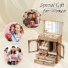 Goodsright Decor Jewelry Box for Women, Rustic Wooden Jewelry Boxes & Organizers with Mirror, 4 Layer Girls Jewelry Storage for Rings Earrings Necklaces Bracelets Valentines Day Gifts for Her