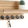 Goodsright Decor Key Holder for Wall, Decorative Key and Mail Holder with Shelf Has Large Hooks for Bags, Coats, Umbrella ?C Paulownia Wood Key Hanger with Mounting Hardware (9.8??W x 6.7??H x 4.2??D)