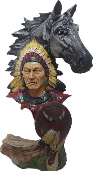 Goodsright Decor Native American Indian Chief and Horse Statue Ethnic Unique Handmade Sculpture Indian Warrior Bust Home & Office Decor Farmhouse Gift Idea