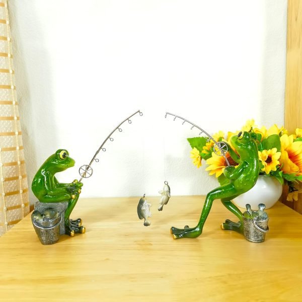 Goodsright Decor Frog Figurines Decor Funny Cute Craft Resin Frog Sculpture Statue for Home Office Desk Tabletop Bathroom Decoration, Ornament Gift (Fishing Frog)