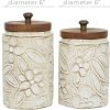 Goodsright Decor 79 Ceramic Handmade Decorative Decorative Jars Intricately Carved Decorative Containers with Wood Lids, Set of 2 Decorative Keepsake Boxes 9", 10"H, White