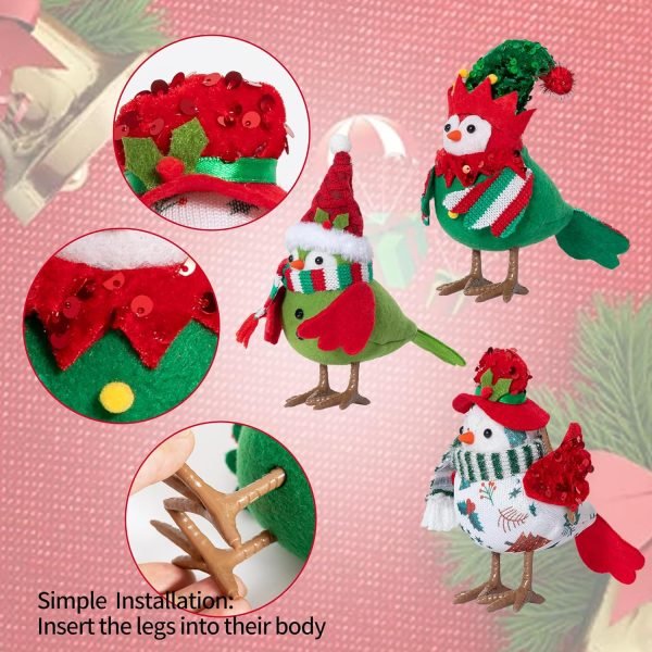 Goodsright Decor Christmas Table Decorations Birds, Set of 3 Christmas Standing Bird Figurine Table Top Decor, Tiered Tray Decor Green White Xmas Birds Ornaments