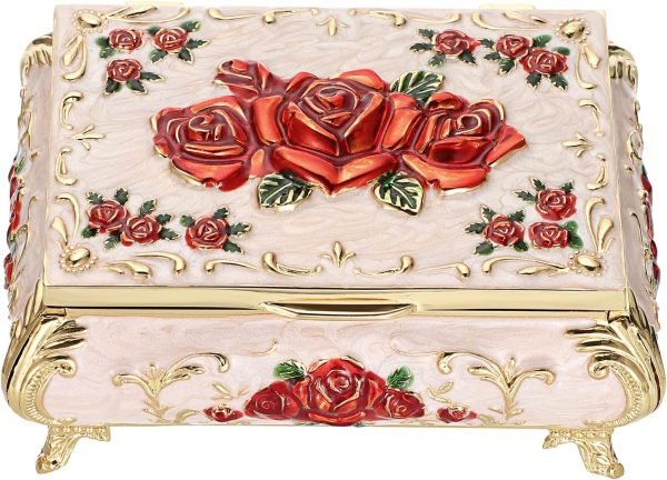 Goodsright Decor Metal Decorative Jewelry Box Vintage Treasure Chest Case Ornate Trinket Organizer Earrings Necklace Bracelet Storage Box Ring Holder Keepsake Box for Women Girls