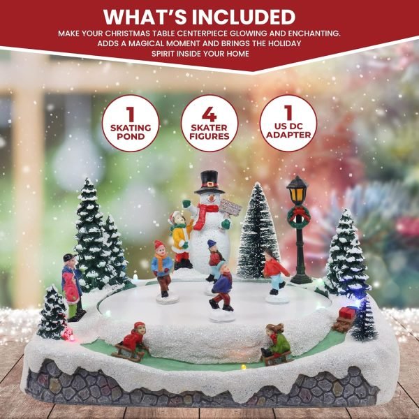 Goodsright Decor Christmas Village Skating Pond Animated Lighted Musical Snow Village Perfect Addition to Your Christmas Indoor Decorations & Holiday Displays