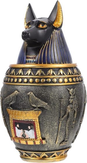 Goodsright Decor Canopic Jar Gods of Egypt Figurine Home D??cor Ancient Food Storage Canisters Anubis Statue Anubis Jar Vintage Retro Decor Egyptian Style Craft Jewelry Storage Box Travel Resin