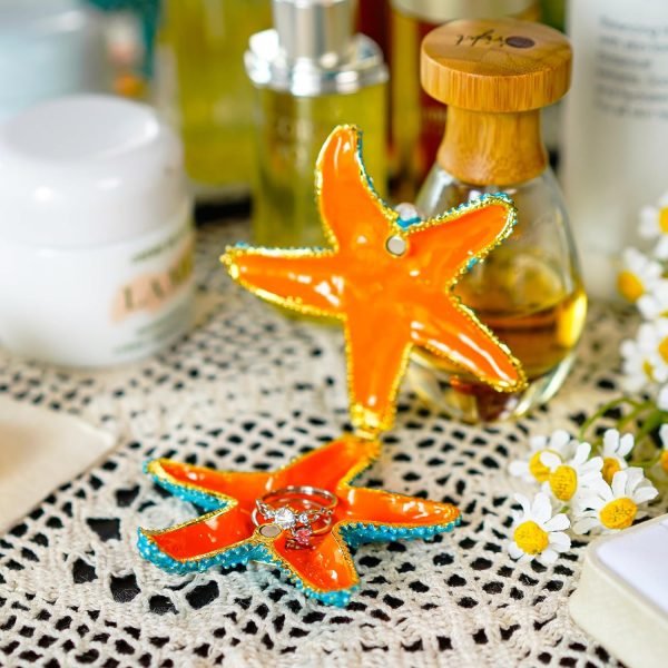 Goodsright Decor Hinged Metal Starfish Jewelry Box Decorative Box Ring Holder Trinket Organizer Earring Necklace Storage Box Jewelry Display Box Gift for Women Girl