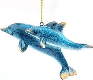 Goodsright Decor Hand-Painted Dolphin Ornament (Mother and Child) - Unique Coastal Christmas Decor for Your Tree, Ideal for Baby's First Christmas, Beach Themed, Blue Ornaments, or Nautical Xmas Trees