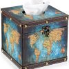 Goodsright Decor Retro Wood Square Tissue Box Cover - Vintage Cube Tissue Box Holder, Decorative Facial Tissue Holder for Bedroom Bathroom Dresser Night Stand Table Car Store Office Home Decor, Yellow