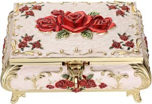 Goodsright Decor Metal Decorative Jewelry Box Vintage Treasure Chest Case Ornate Trinket Organizer Earrings Necklace Bracelet Storage Box Ring Holder Keepsake Box for Women Girls